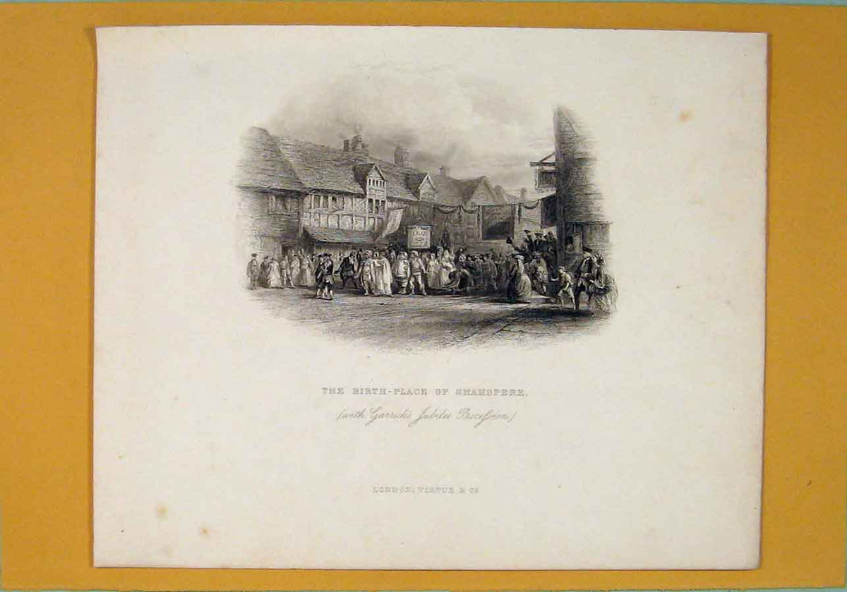 Original Old Antique Print Birth Place Shakspere Jubilee Procession