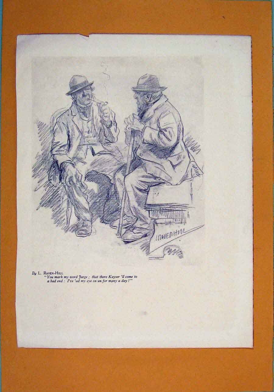 Original Old Antique Print Raven Hill Quote Poem Artist C1914 Art 20th Century