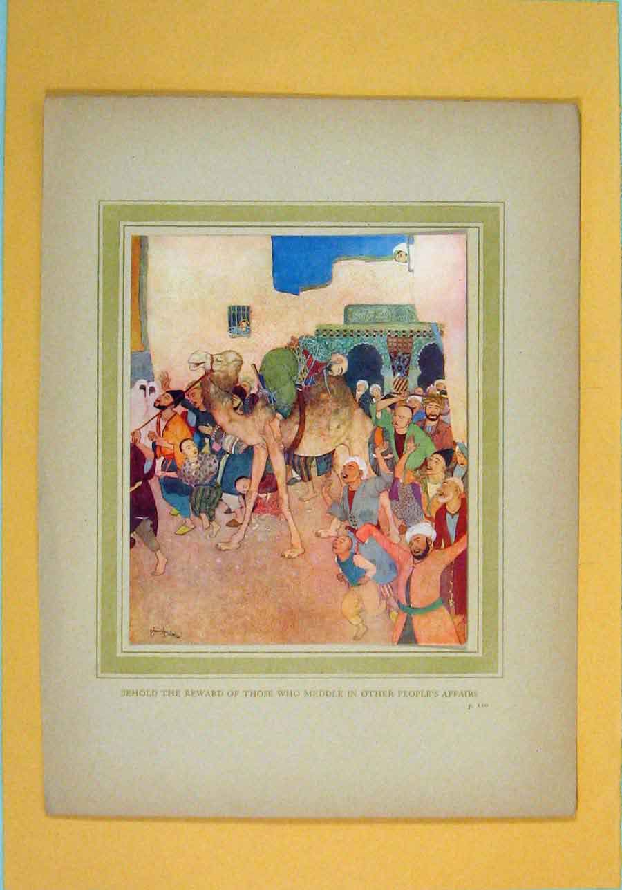 Original Old Antique Print Reward Meddle Peoples Affairs Color Art