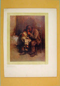 Original Old Antique Print Motherless Lost Mother Sad Father Child Color