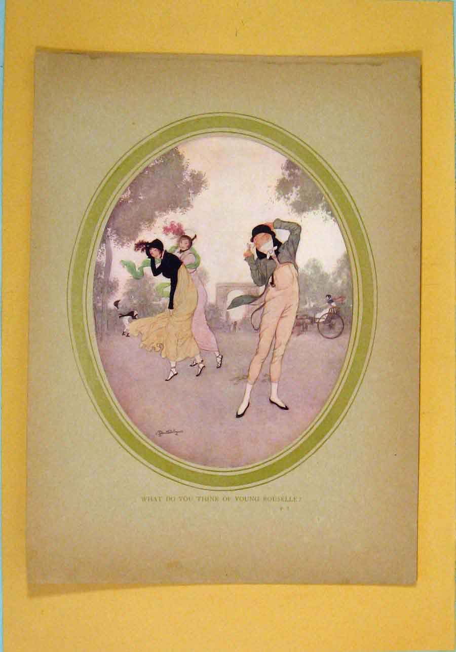 Original Old Antique Print Young Rouselle Colored Fine Art C1800 Napoleonic Era