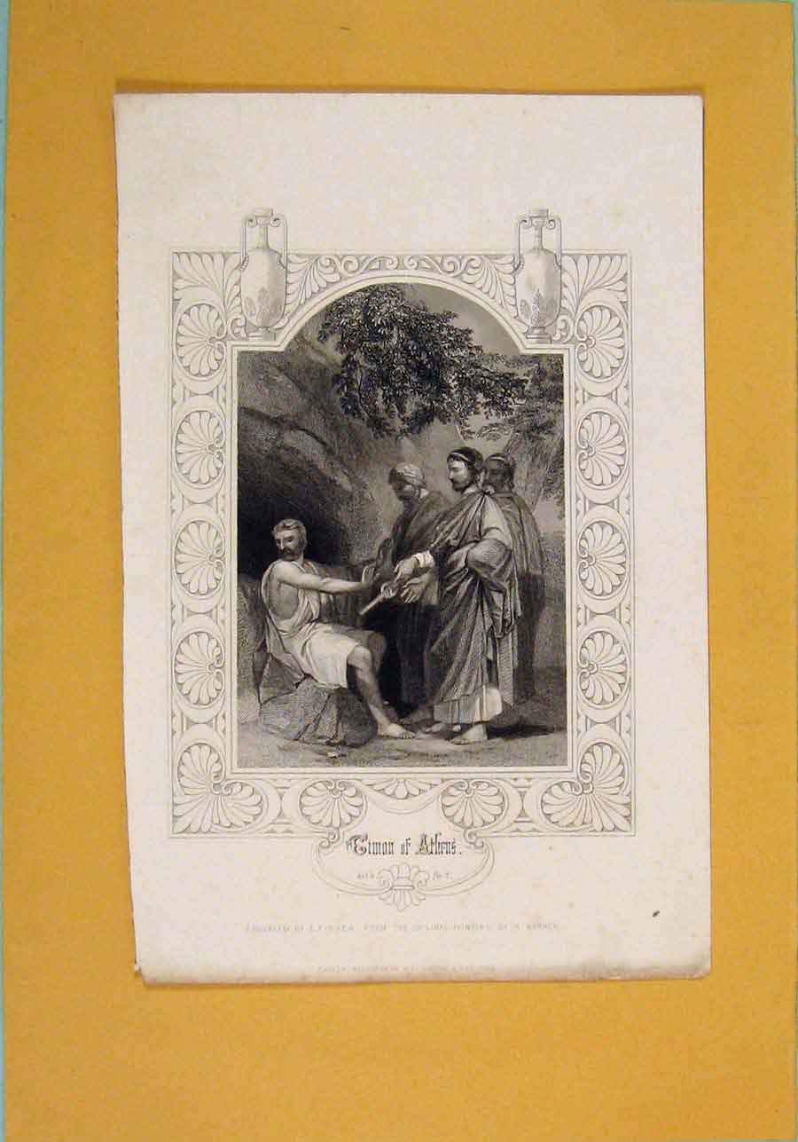 Original Old Antique Print C1860 Cimon Athens Portrait Fine Art 19th
