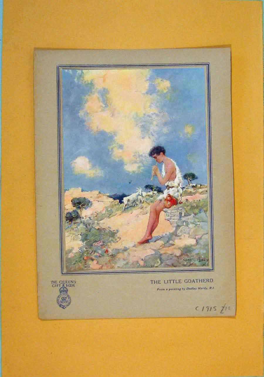 Original Old Antique Print Queens Gift Book Little Goatherd C1915 20th Century
