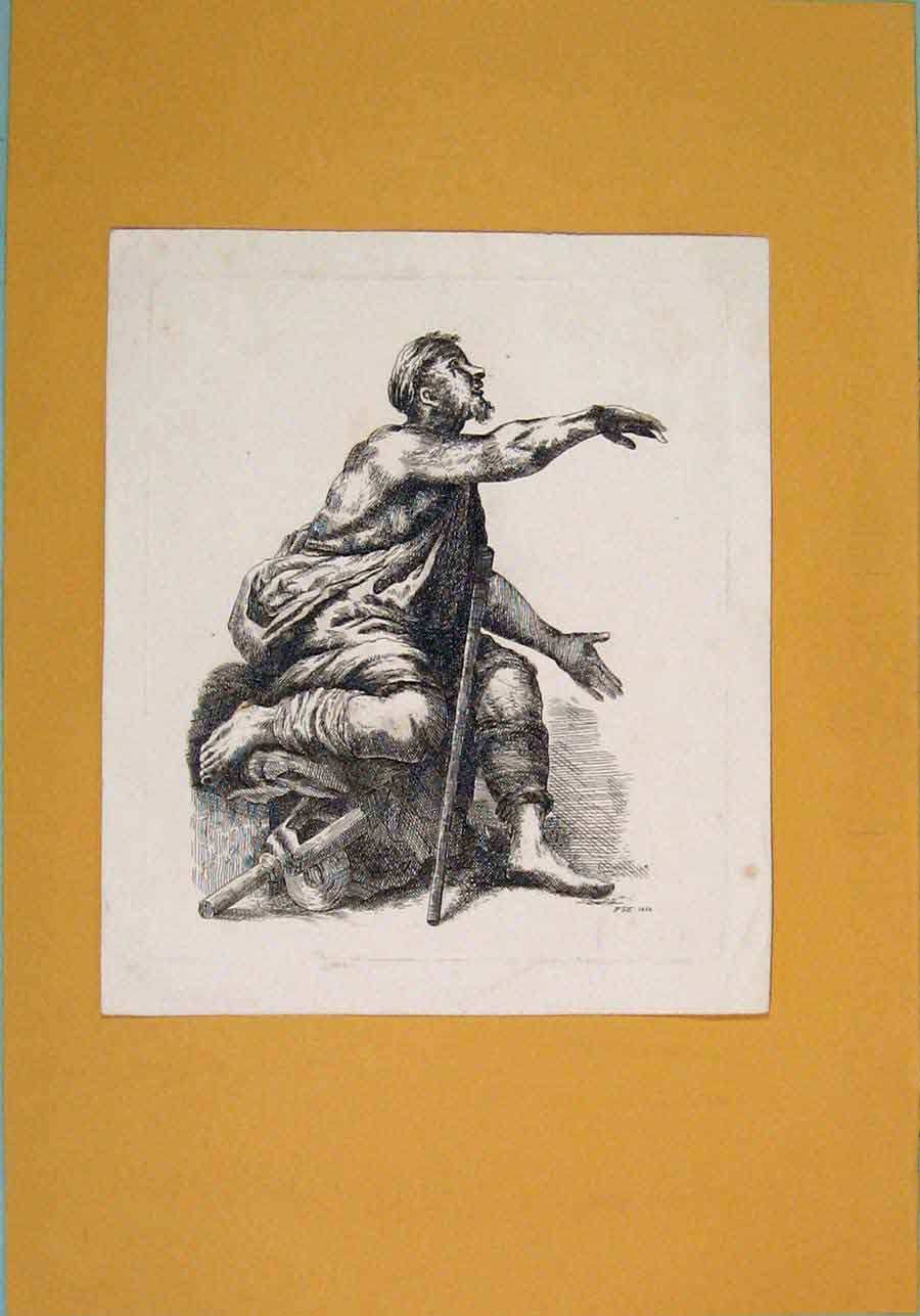 Original Old Antique Print 1833 Man Cloth Begging Poor Fine Art 19th Century