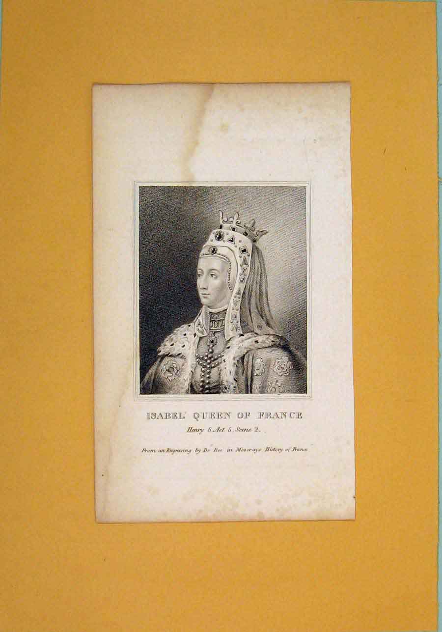 Original Old Antique Print Isabel Queen France Play Henry Portrait C1792 18th