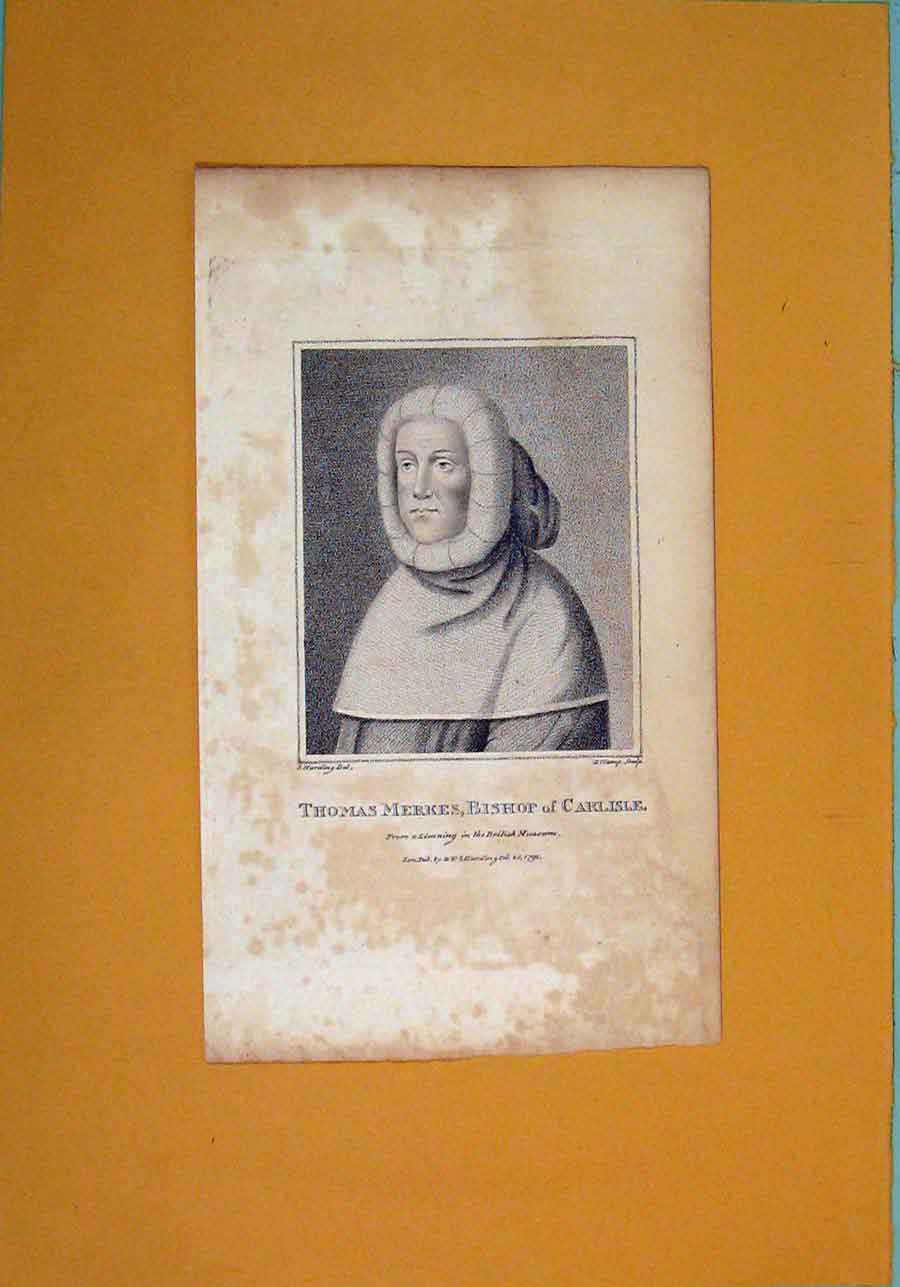 Original Old Antique Print Thomas Merkes Bishop Carlisle Fine Art Portrait C1792