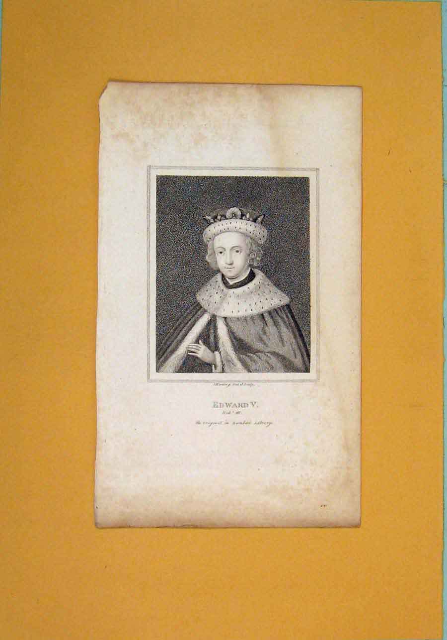 Original Old Antique Print Edward V Fine Art Potrait C1792 18th Century