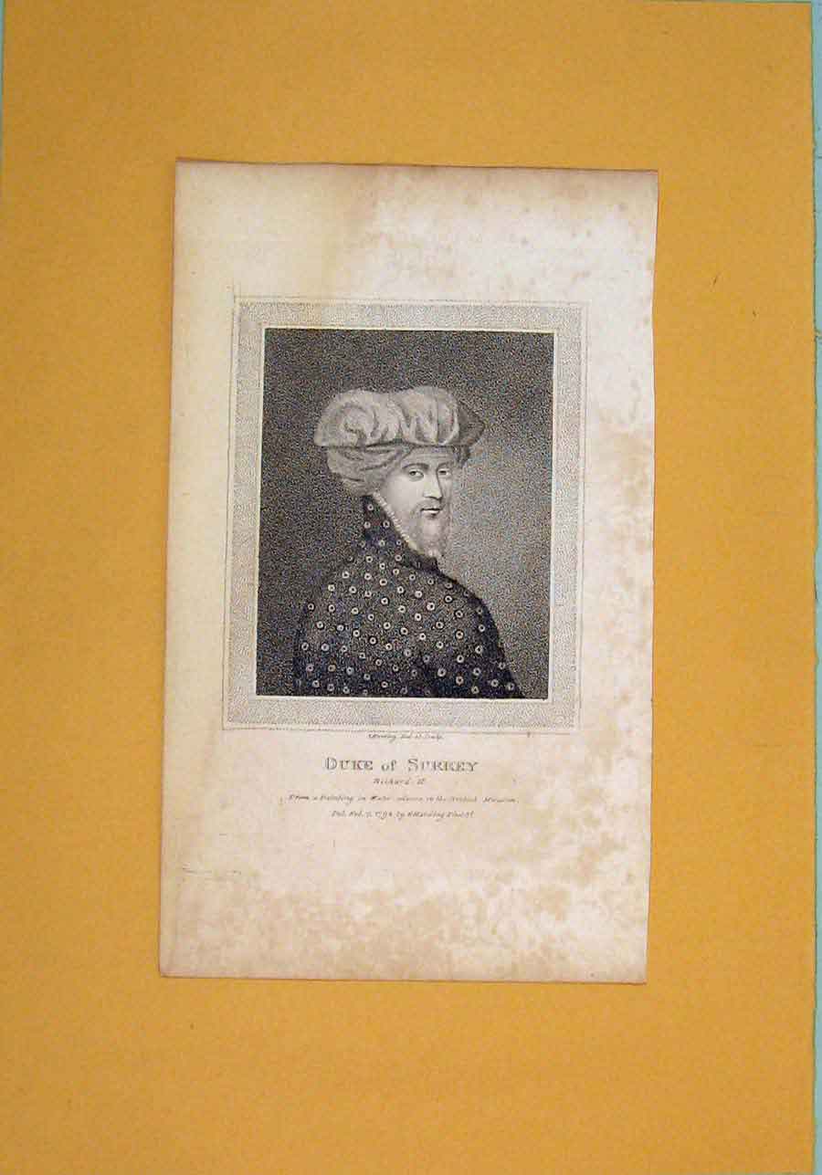 Original Old Antique Print Duke Surrey Richard Ii Portrait C1792 18th Century