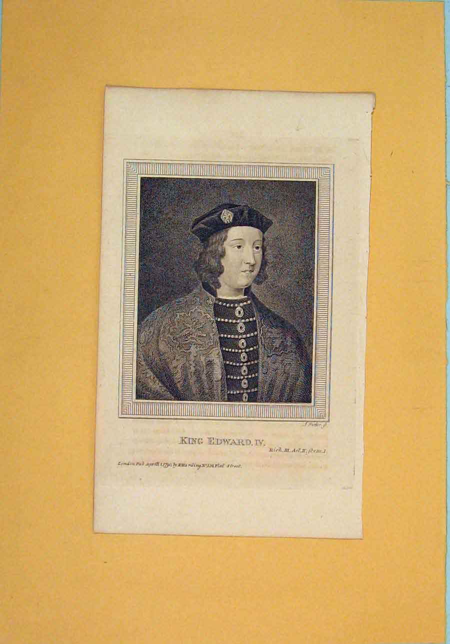 Original Old Antique Print King Edward Iv Richard Act Portrait C1792 18th