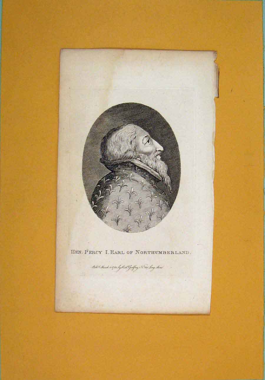 Original Old Antique Print Hen Percy Earl Northumberland Portrait