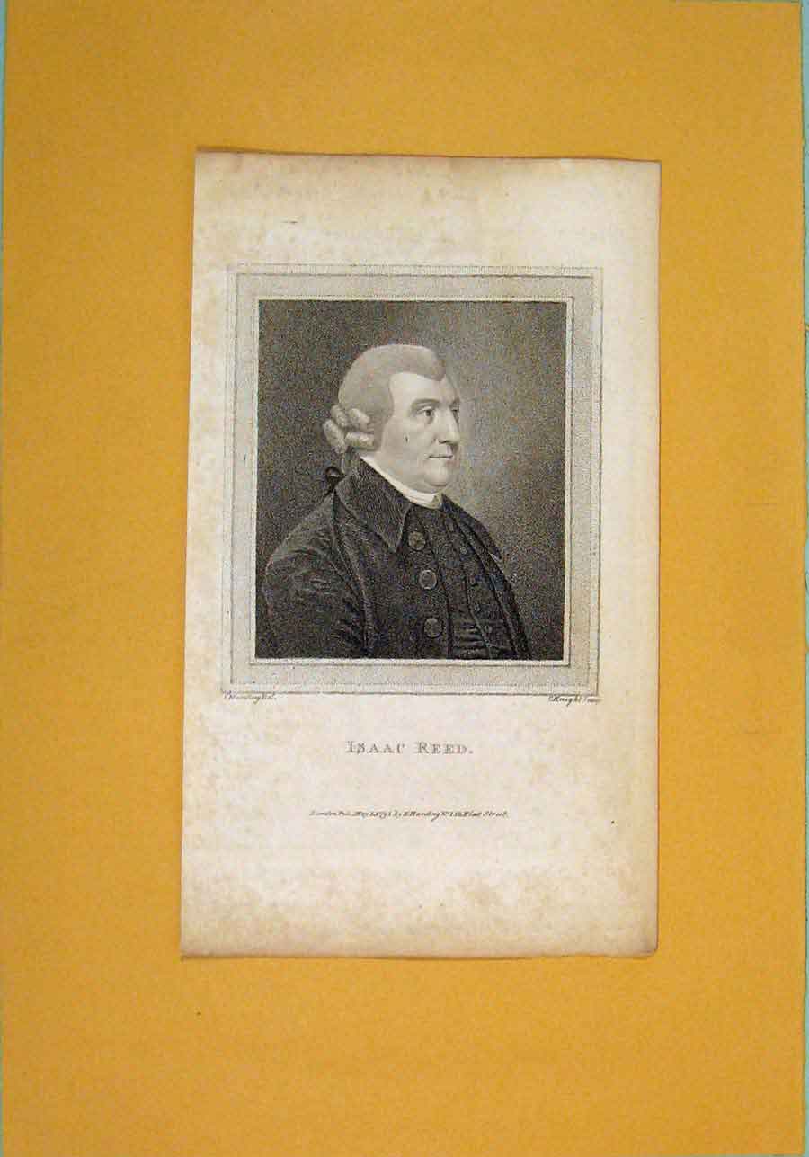 Original Old Antique Print Isaac Reed Fine Art Potrait C1792 18th Century