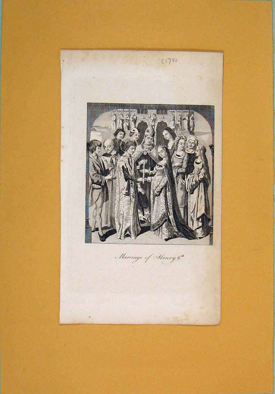 Original Old Antique Print Marriage Henry Sixth Potrait Family C1790 18th