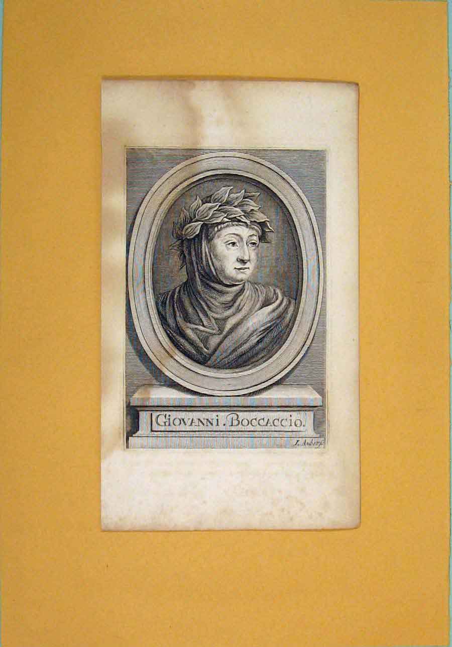Original Old Antique Print Giovanni Boccaccio Fine Art Potrait