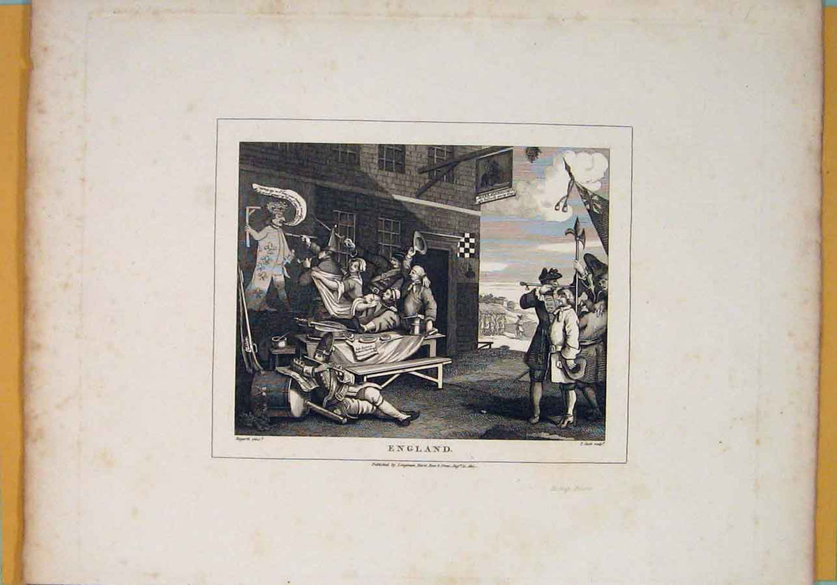 Original Old Antique Print England Paint Painting Murel King Hogarth C1807 19th