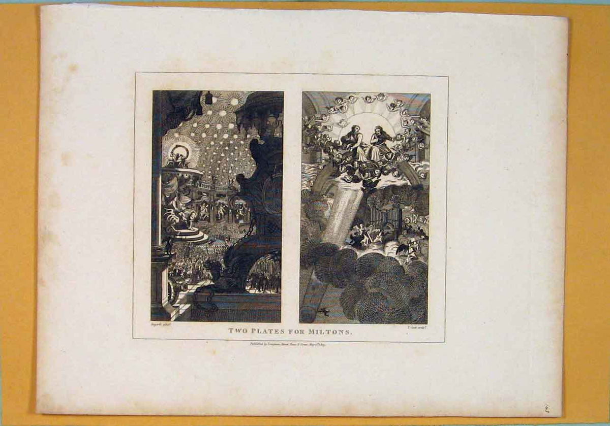 Original Old Antique Print Two Plates Miltons Hogarth Fine Art