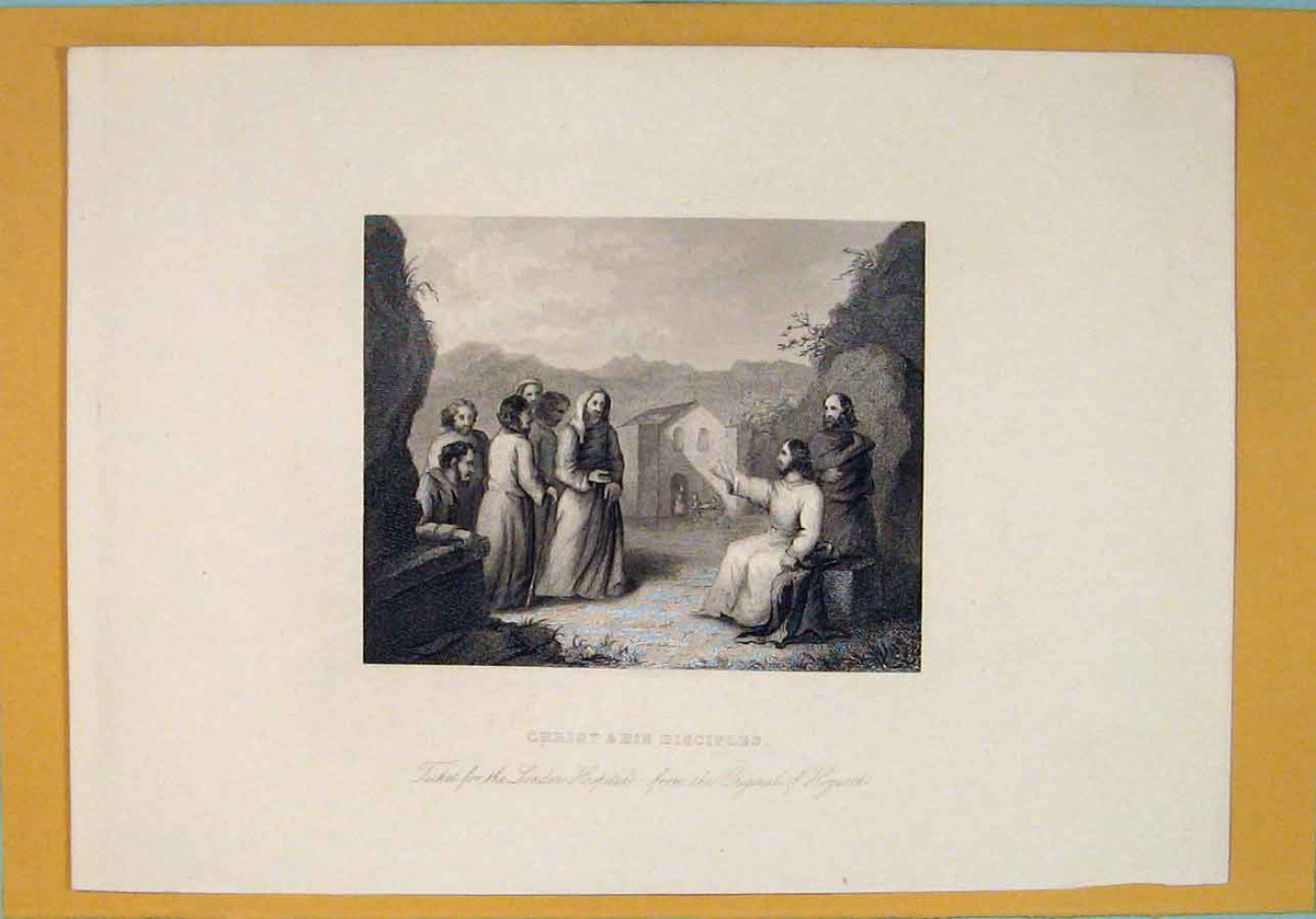 Original Old Antique Print Christ Disciples Biblical Religious Hospital
