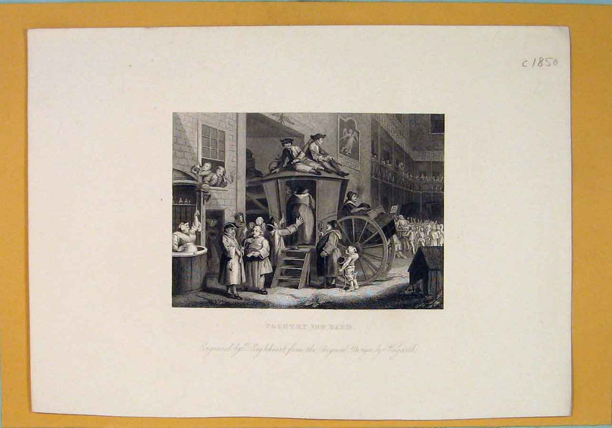 Original Old Antique Print Country Inn Yard Hogarth Hotel Art C1850 Victorian