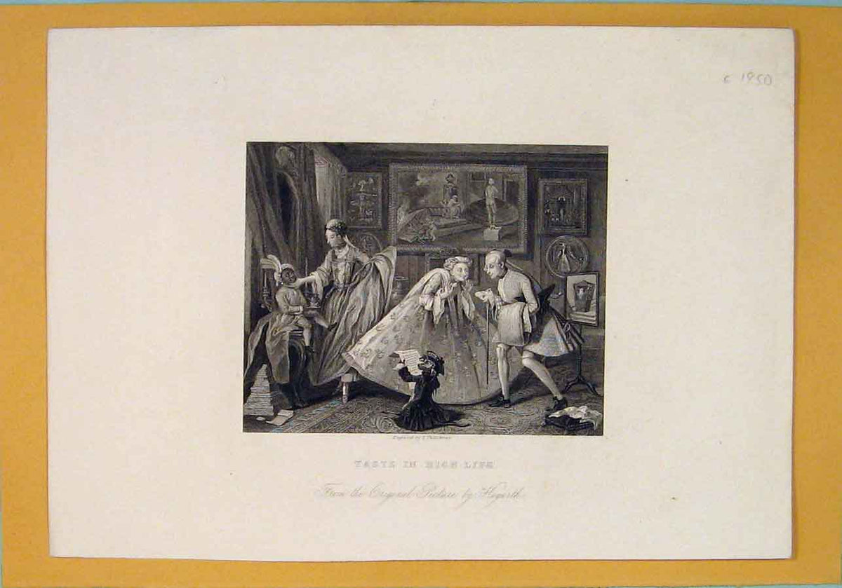 Original Old Antique Print High Life King Royalty Rich Hogarth C1850 Victorian