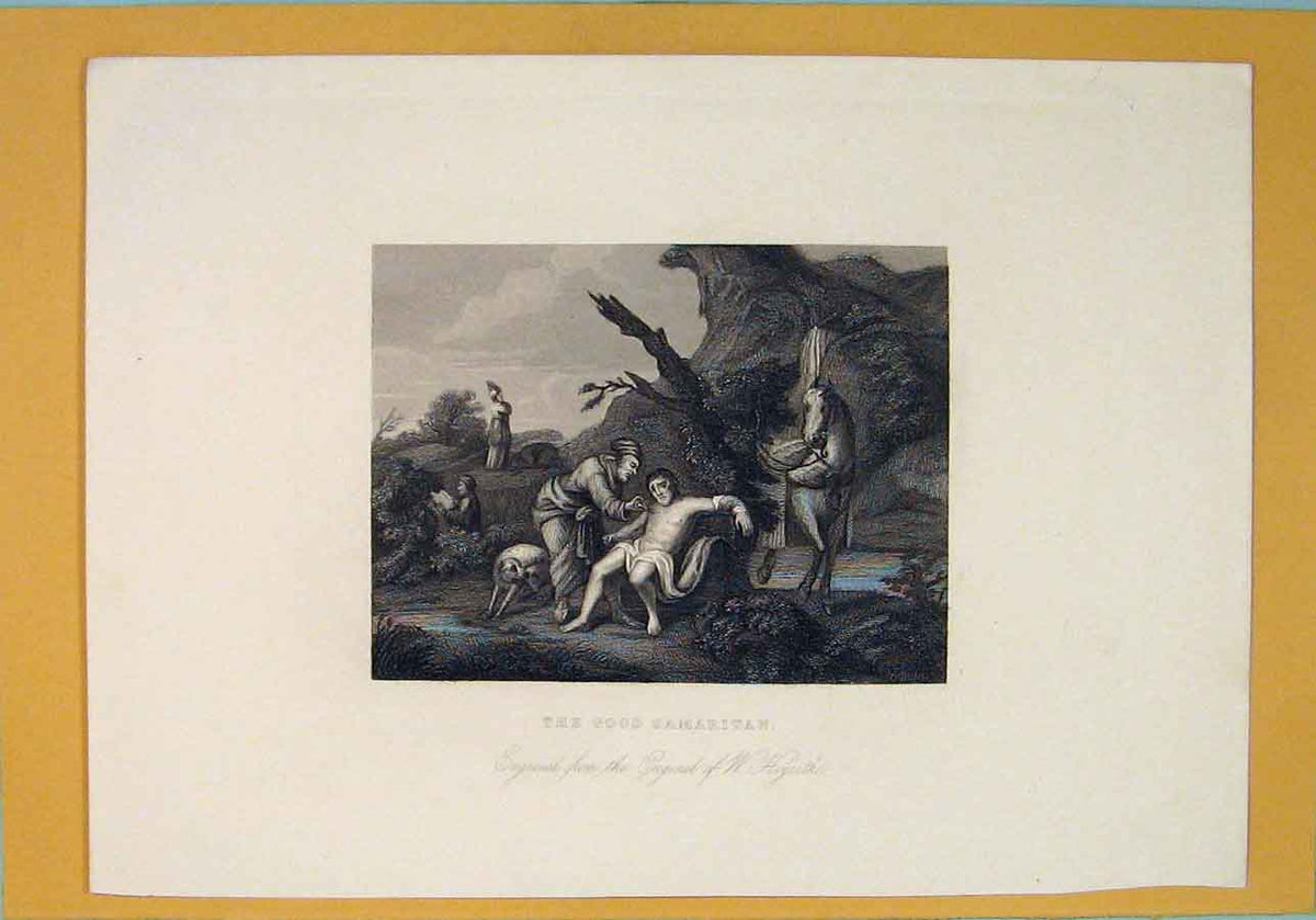 Original Old Antique Print Samaritan Good Hogarth Biblical Fine Art