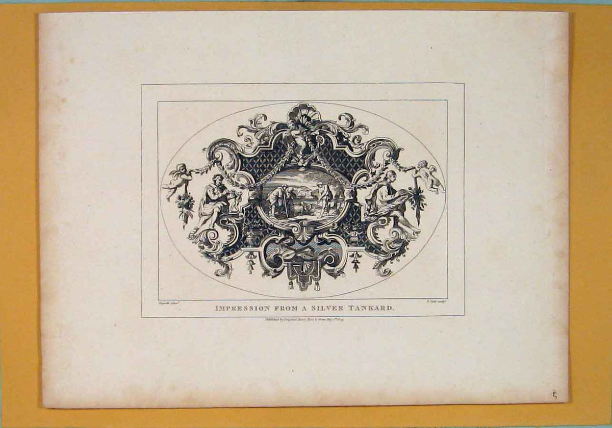 Original Old Antique Print Impression Silver Tankard Hogarth C1809 19th Century