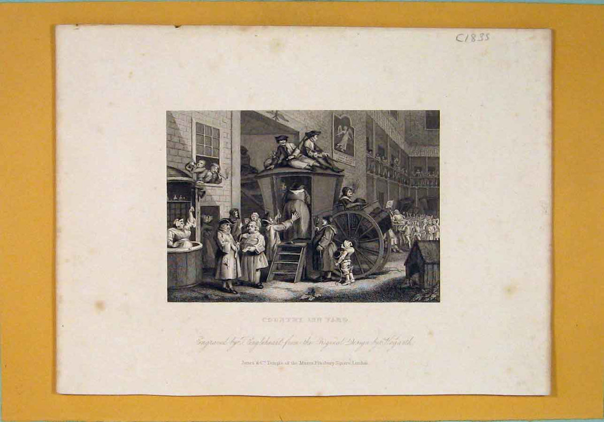 Original Old Antique Print County Inn Yard Fine Art C1835 19th Century
