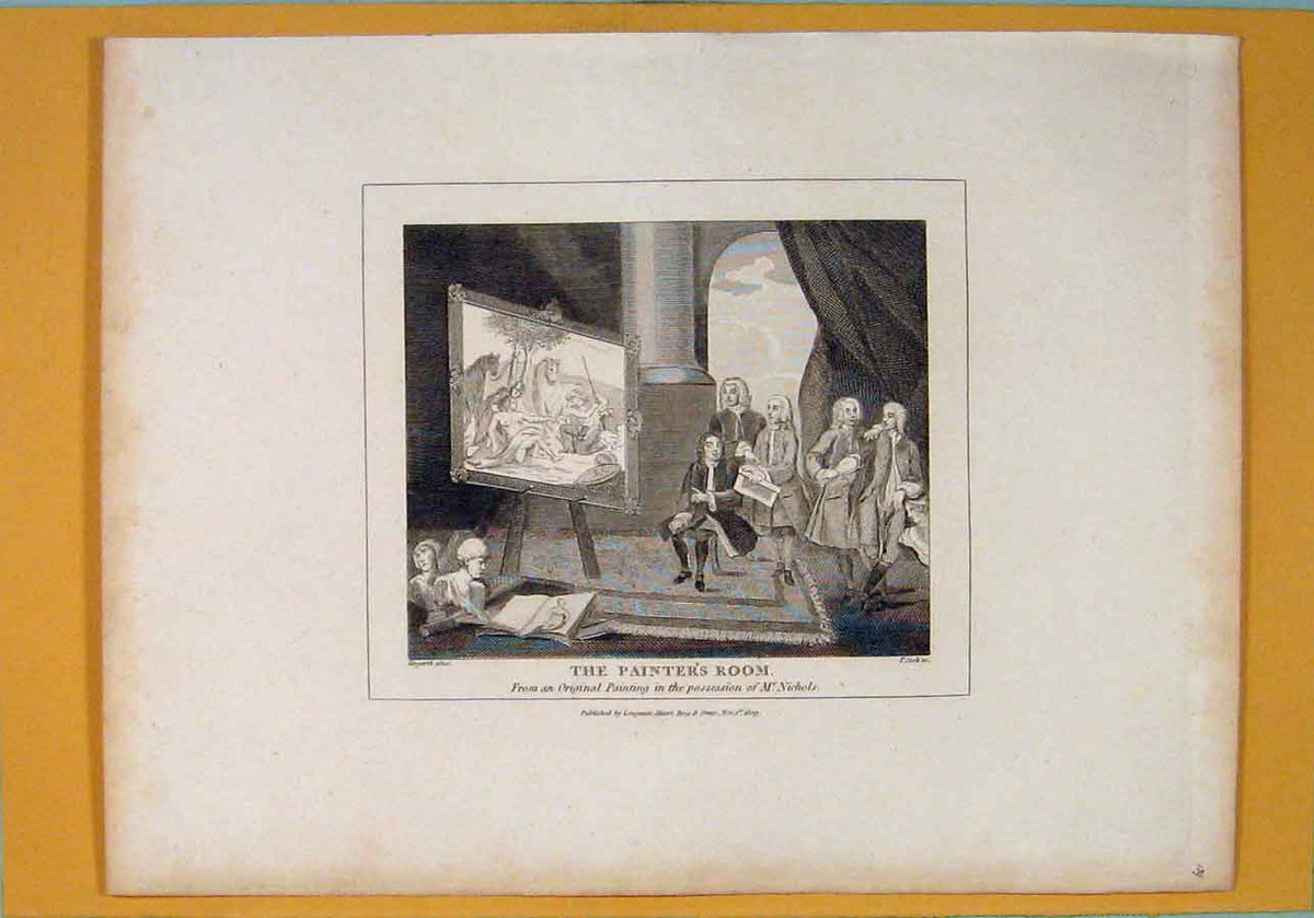 Original Old Antique Print Painters Room Artist Hogarth Fine Art