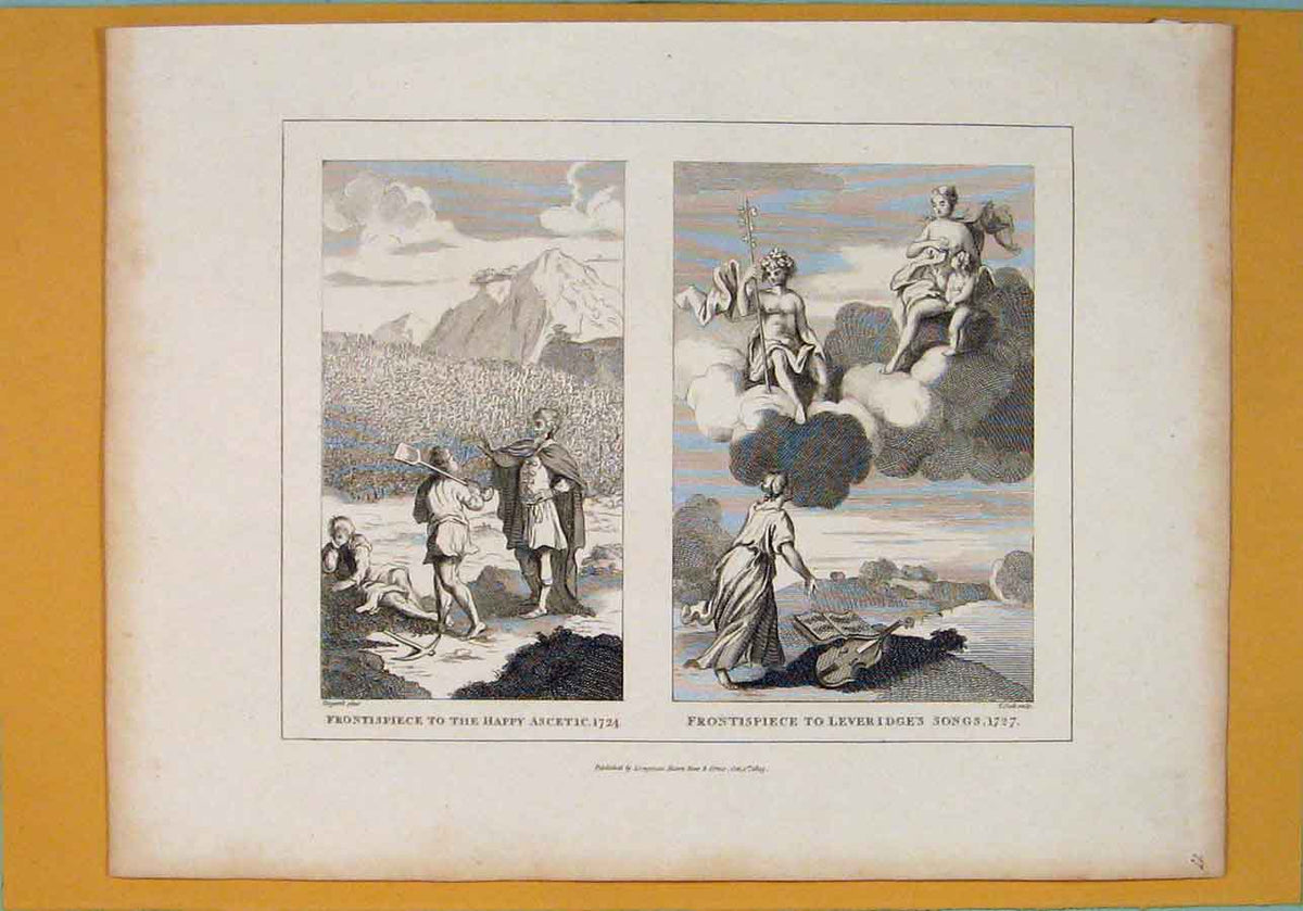 Old Antique Print Frontispiece Ascetic 1724 Lever Idges Songs Hogarth Art