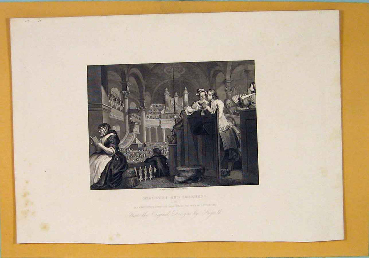 Original Old Antique Print Industry Industrial Christian Duty Hogarth C1835 19th