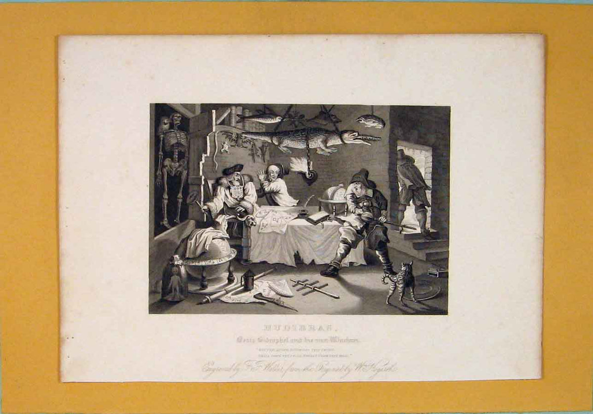 Original Old Antique Print Hudibras Beats Sidrophel Fine Art Art
