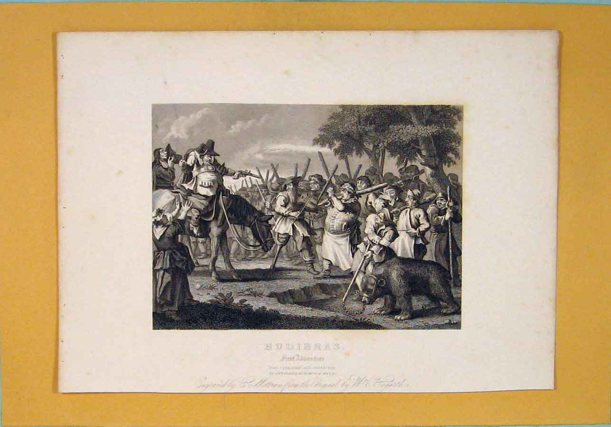 Original Old Antique Print Hudibras First Adventure Men War C1835 19th Century