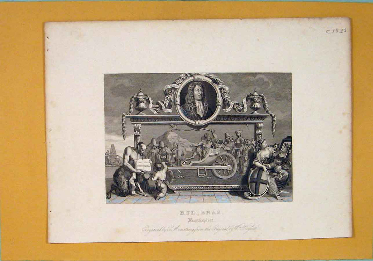 Original Old Antique Print Hudibras Frontispiece Fine Art C1835 19th Century