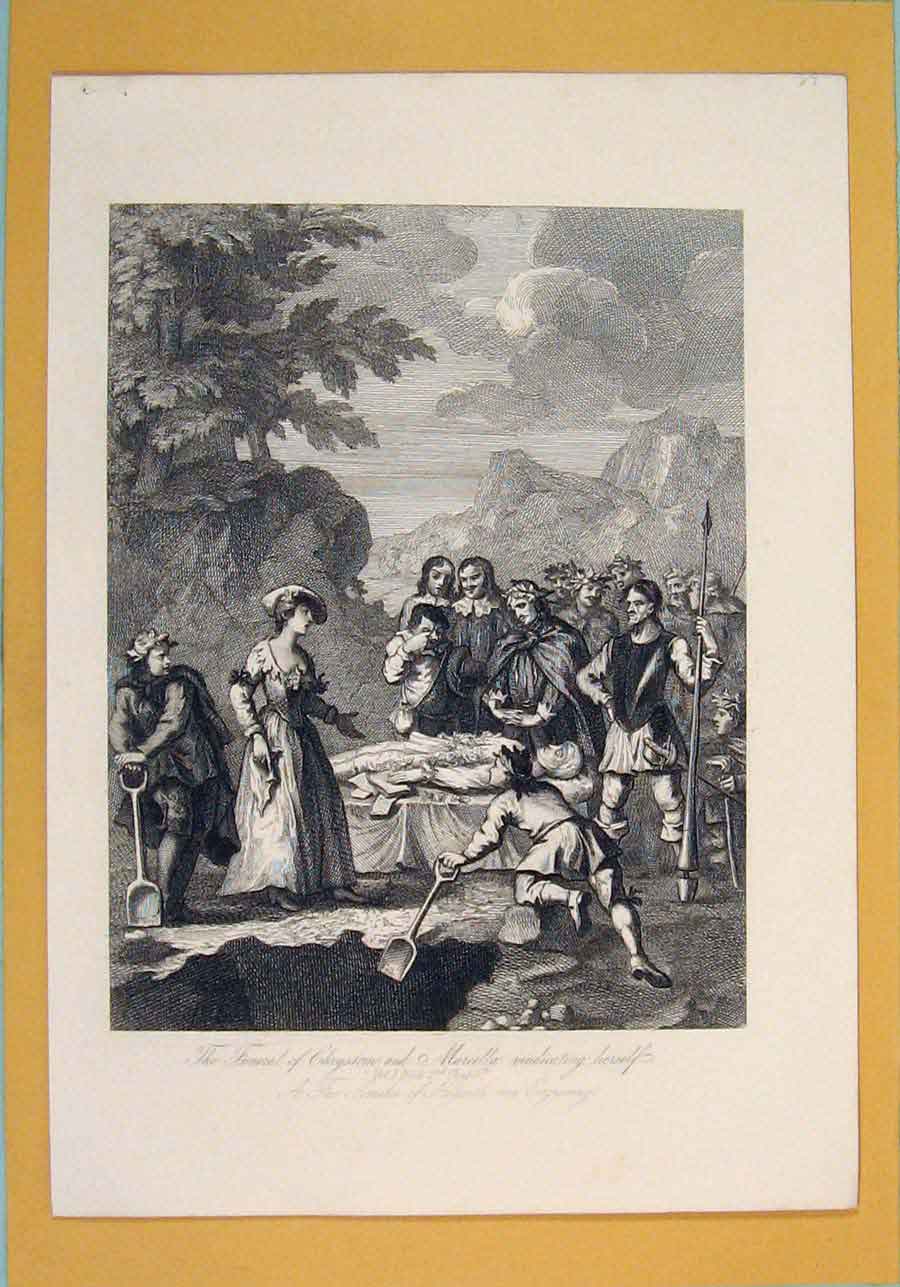 Original Old Antique Print Funeral Chryslom Marcella Hogarth C1835 19th Century