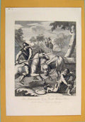 Original Old Antique Print Don Duixcote Barber Bason Mambuno Helmet Hogarth 1835