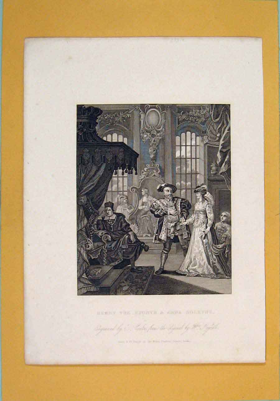 Original Old Antique Print Henry Eighth Anna Boleyne Art C1835 19th Century