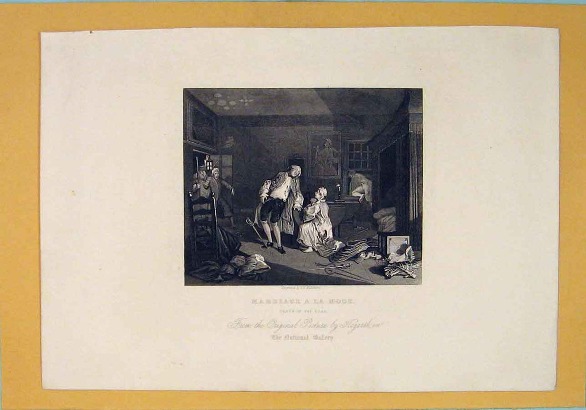 Original Old Antique Print Marriage Mode Death Earl Hogarth Fine Art