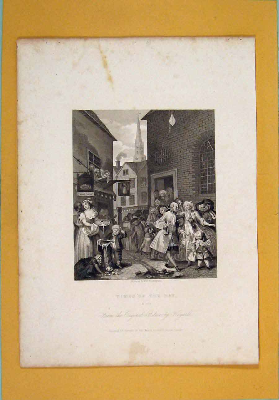 Original Old Antique Print Time Day Noon Midday Fine Art C1835 19th Century