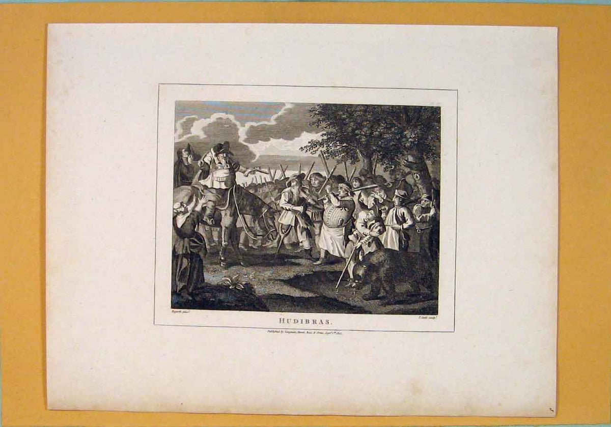 Original Old Antique Print Hudibras Hogarth Battle Surrender C1807 19th Century