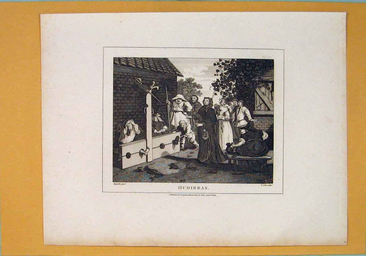Original Old Antique Print Hudibras Stocks Stock Fine Art C1807 Napoleonic Era