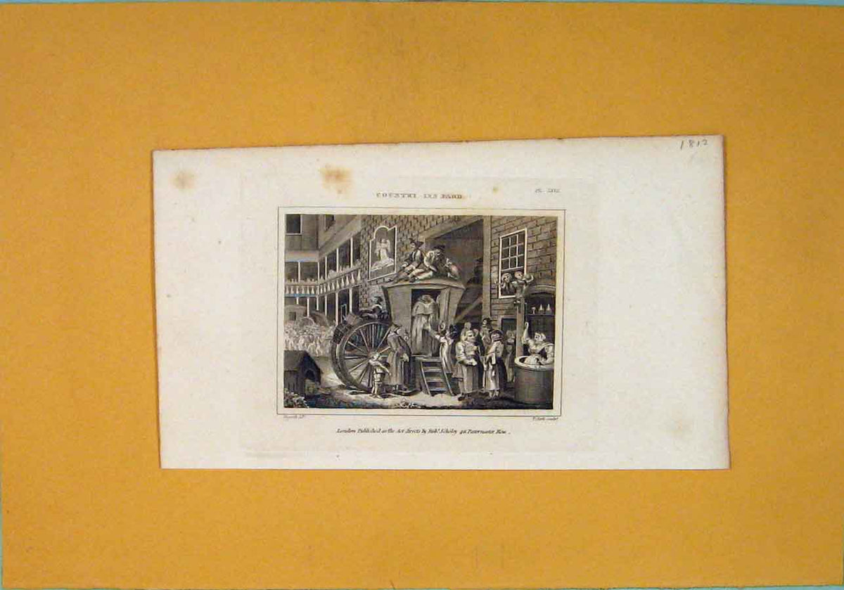 Original Old Antique Print Country Inn Yard Hogarth Fine Art C1812 19th Century