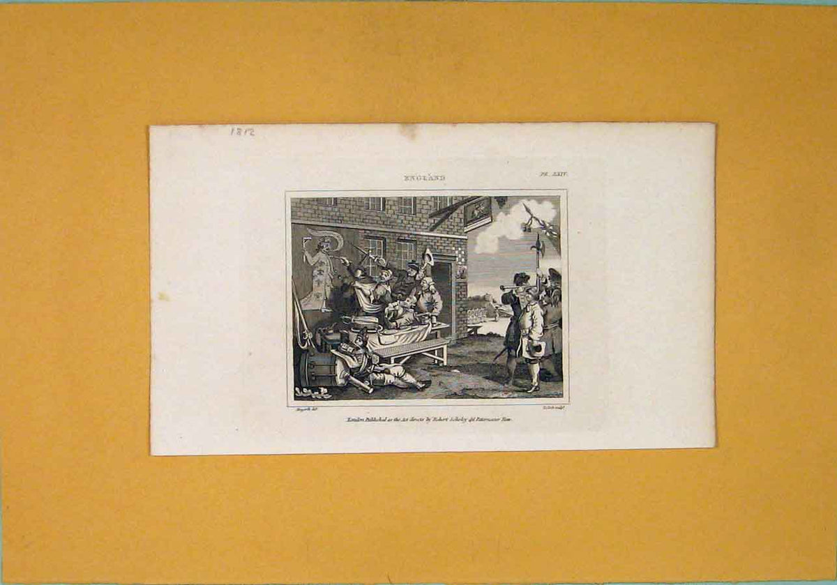 Original Old Antique Print England Hogarth Wall Painting Murel King