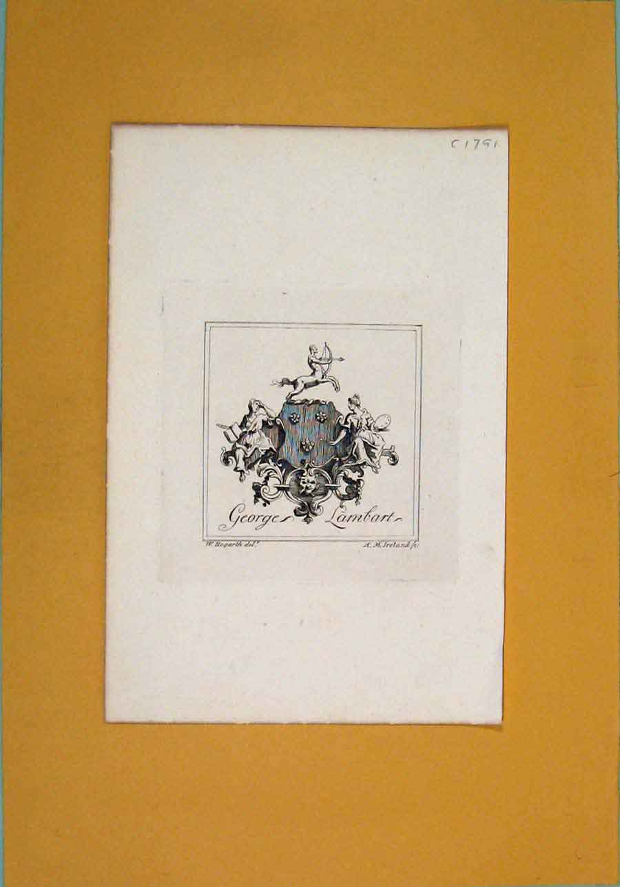 Old Antique Print George Lambart Ireland Shield Flag Emblem Symbol C1791 18th
