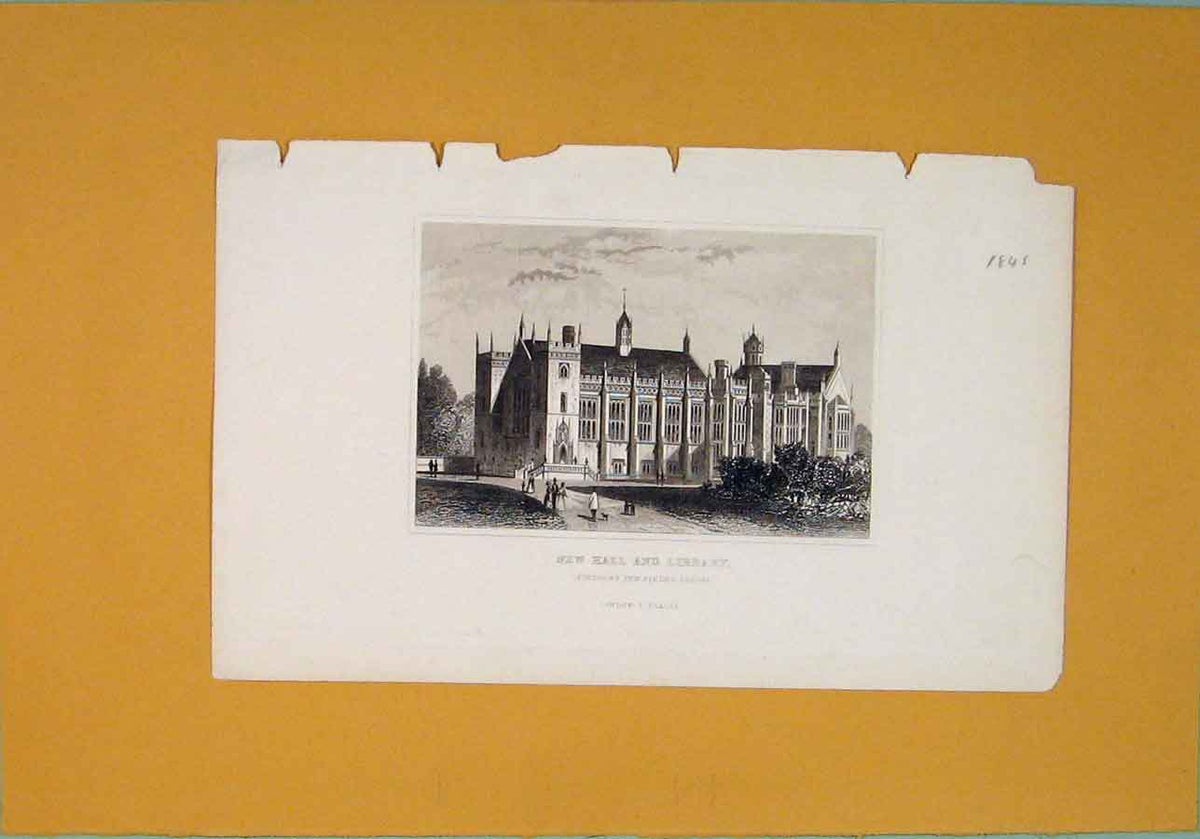 Original Old Antique Print C1845 New Hall Library Lincolns Inn Fields London