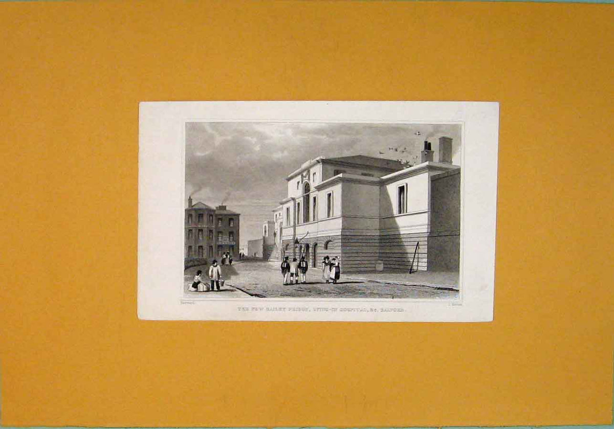 Original Old Antique Print New Bailey Prison Lying In Hospitgal Salford