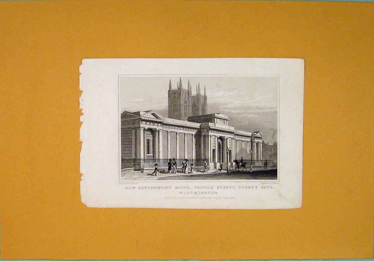 Old Antique Print New Government Mews Princes Street Storys Gate Westmins