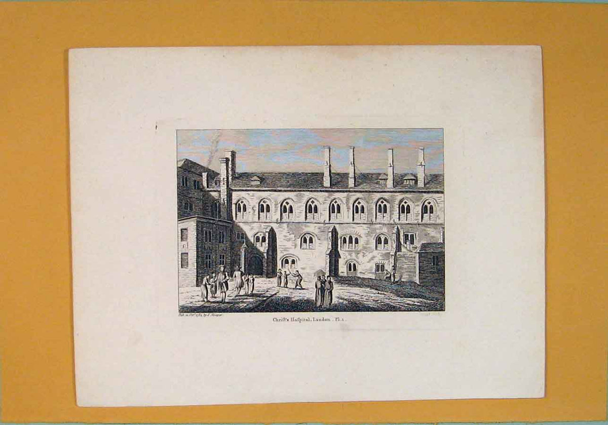 Original Old Antique Print Christ Hospital London C1784 Fine Art 18th Century