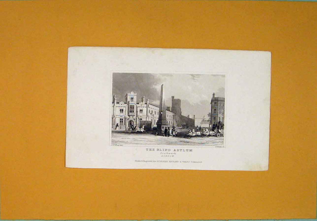 Original Old Antique Print C1845 Blind Saylum Southwark London Art Victorian