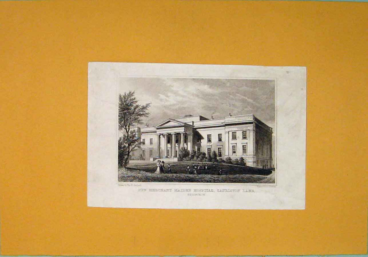 Old Antique Print C1829 Edinburgh New Merchant Maiden Hospital Lauriston 19th