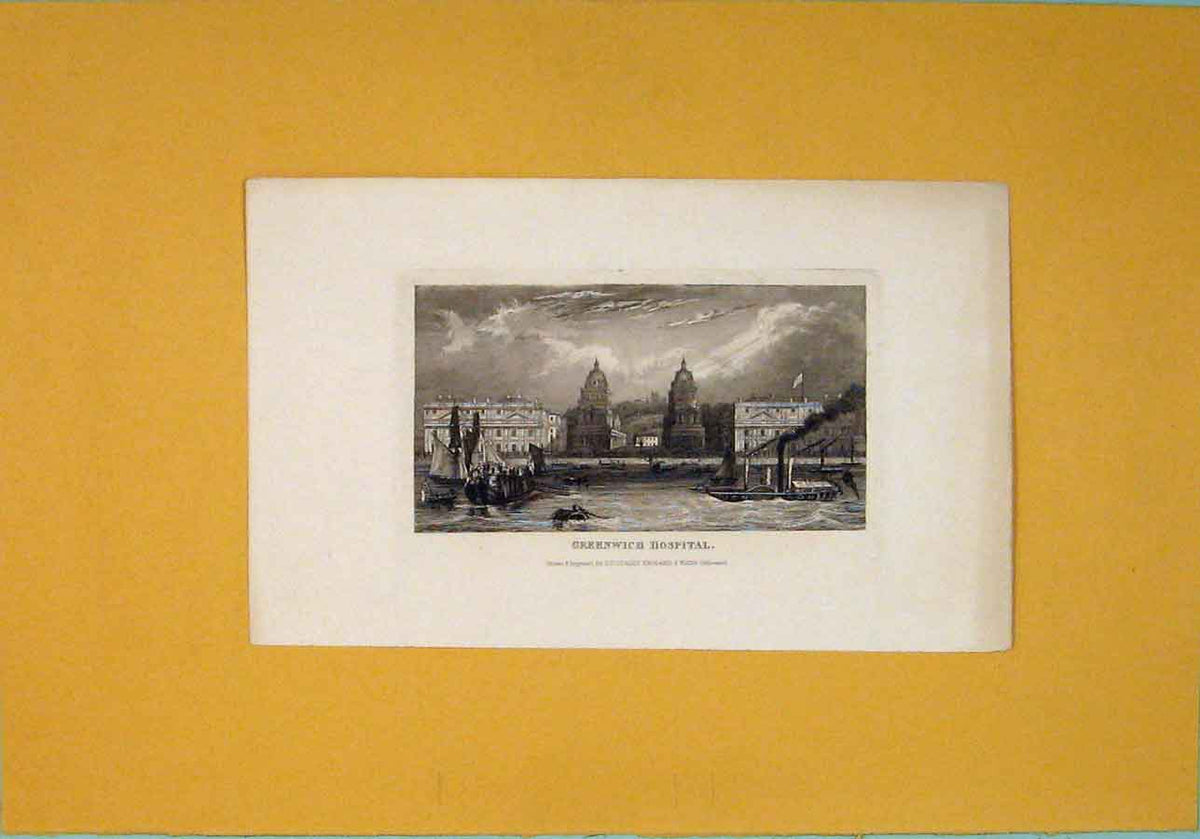 Original Old Antique Print Greenwhich Hospital Fine Art C1840 19th