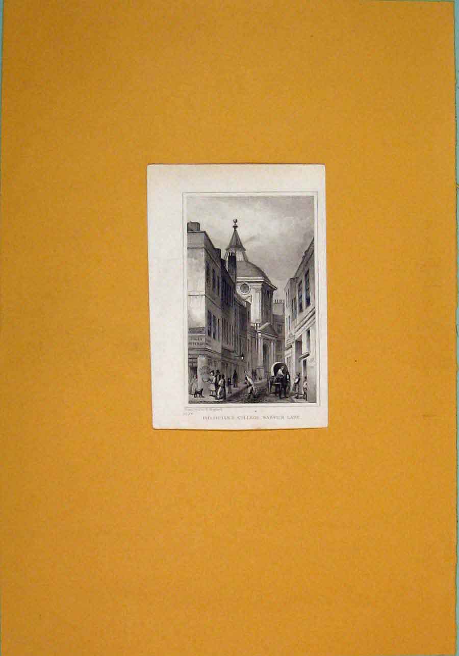 Original Old Antique Print Physicians College Warwick Lane Fine Art