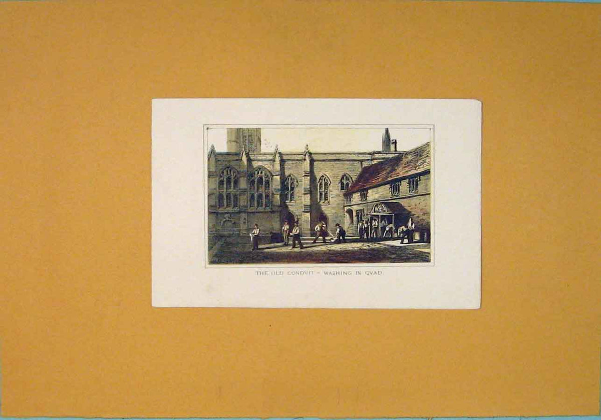 Original Old Antique Print C1866 Color Conduit Washing Quad 19th
